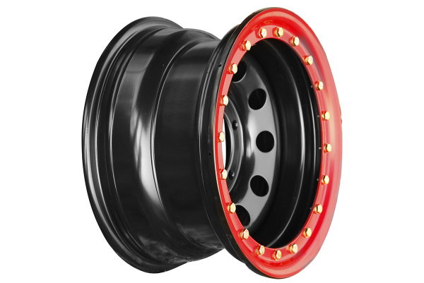 Диск усиленный УАЗ стальной черный 5x139,7 8xR15 d110 ET-19 с псевдо бедлоком (красный)