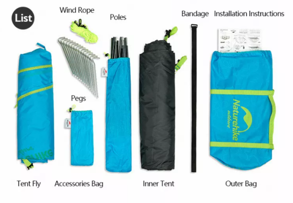 Палатка Naturehike P-Series 4-местная, алюминиевый каркас, голубая