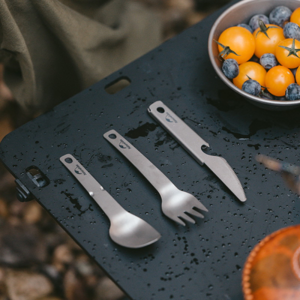 Набор столовых приборов Naturehike (нож, вилка, ложка), титан, в чехле