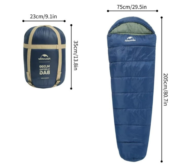 Мешок спальный Naturehike Mummy MJ300, 205х75 см, (правый) (ТК: +4C), синий