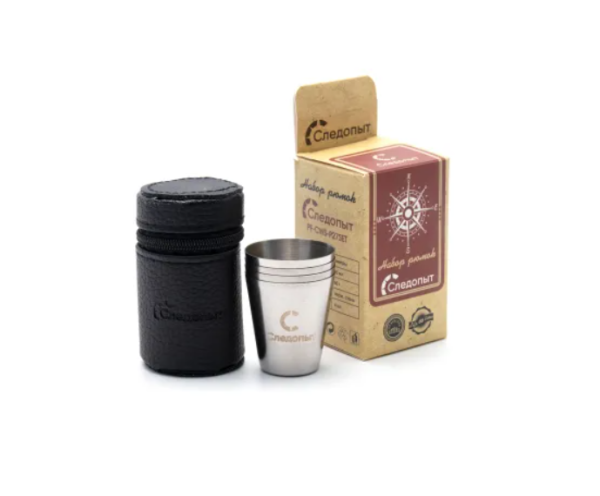 Набор стопок СЛЕДОПЫТ 4х25 мл, 4 шт., в кожаной тубе