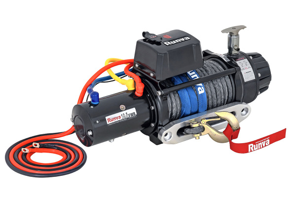 Лебёдка автомобильная электрическая 12V Runva EWB12500SSRMAC 5670 кг (влагозащищенная), комбинированный роспуск, синтетический трос