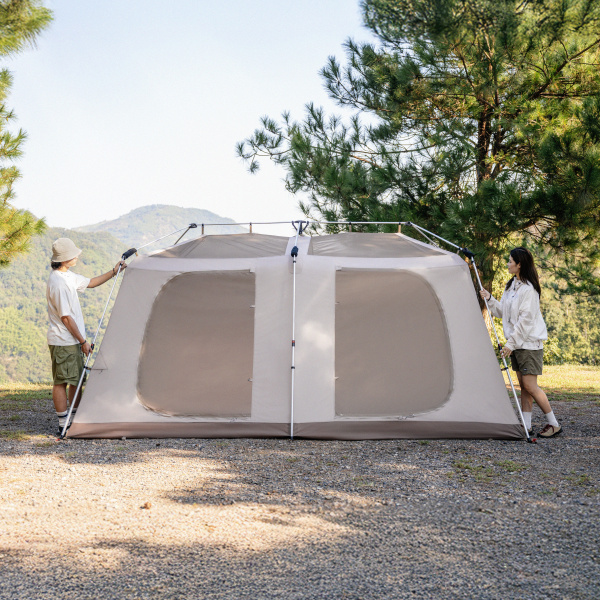 Палатка Naturehike Village 13 PRO автоматическая 5-8-местная, темно-коричневая, блэкаут