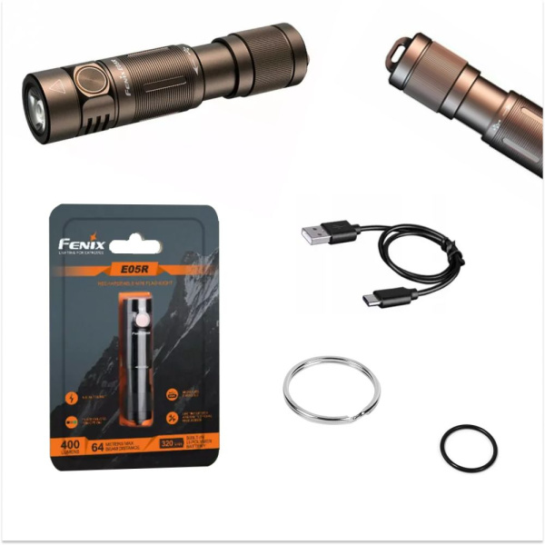 Фонарь Fenix E05R коричневый 400 люмен
