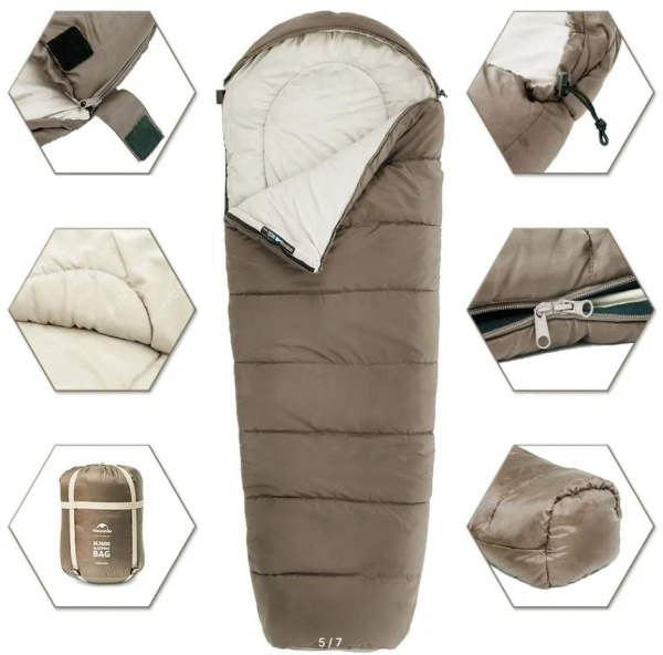 Мешок спальный Naturehike Mummy MJ600, 210х80 см, (правый) (ТК: -5C), коричневый