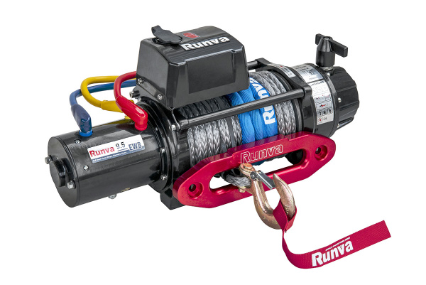 Лебёдка электрическая 24V Runva 9500 lbs 4350 кг влагозащищенная, синтетический трос