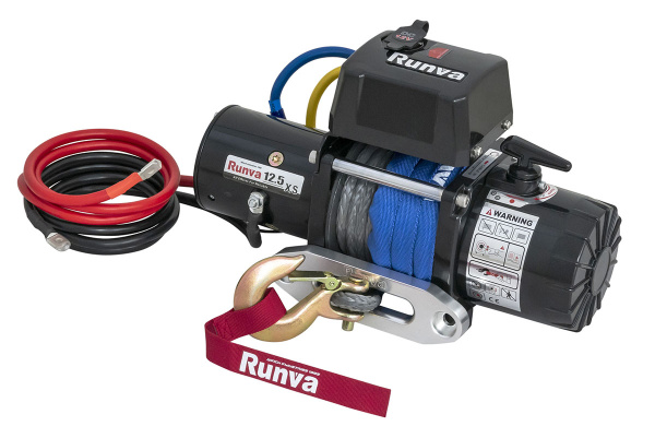 Лебёдка электрическая 12V Runva 12500 lbs 5670 кг короткий барабан, синтетический трос