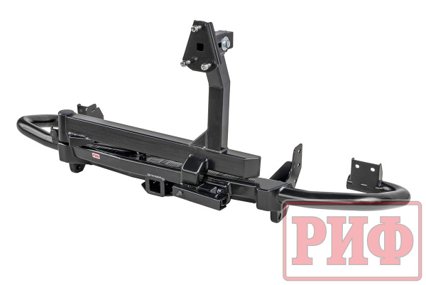 Бампер силовой/защита штатного бампера РИФ УАЗ Патриот 2015+ c квадратом под фаркоп и калиткой, стандарт