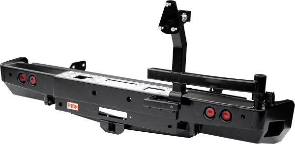 Бампер РИФ силовой задний Toyota Tundra 2007-09.2013 с площ. под лебёдку, квадратом под фаркоп, калиткой и фонарями