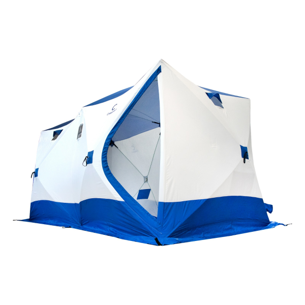 3 Палатка зимняя куб СЛЕДОПЫТ, 3,8х1,9 м, 2-комнатная, 3 слоя , синий/белый