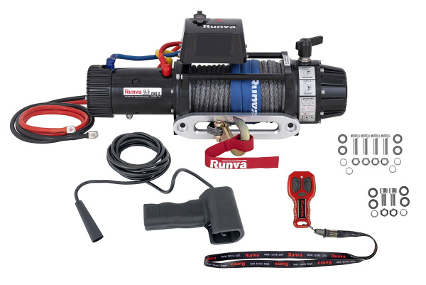 Лебёдка автомобильная электрическая высокоскоростная 12V Runva EWB9500-Q-SR 4350 кг влагозащищенная, синтетический трос