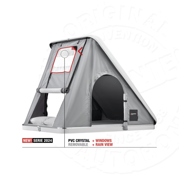 Палатка на крышу автомобиля AUTOHOME COLUMBUS VARIANT SMALL GRAY X-LONG, тент серый, лестница 215 мм