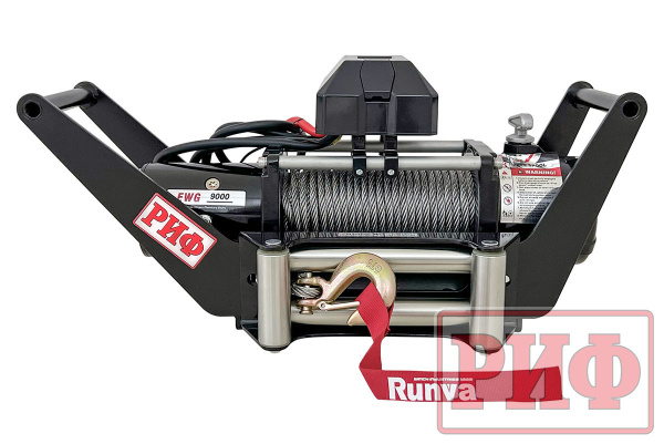 Лебёдка переносная РИФ 9000 c площадкой в квадрат для фаркопа и проводами (в сборе) стальной трос