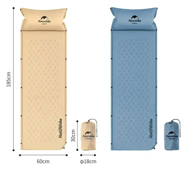 Коврик самонадувающийся Naturehike 185х60х2,5 см, с подушкой, синий