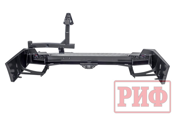 Бампер РИФ силовой задний Toyota Land Cruiser 100 с квадратом под фаркоп, калиткой и фонарями