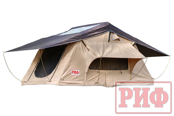 Палатка на крышу автомобиля РИФ Soft RT01-140W, тент песочный, корпус черный, 240х140х130 см