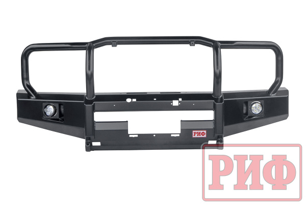 Бампер РИФ передний Toyota Land Cruiser 76/78/79 2007-2024 c доп. фарами и защитной дугой, под штатную лебедку