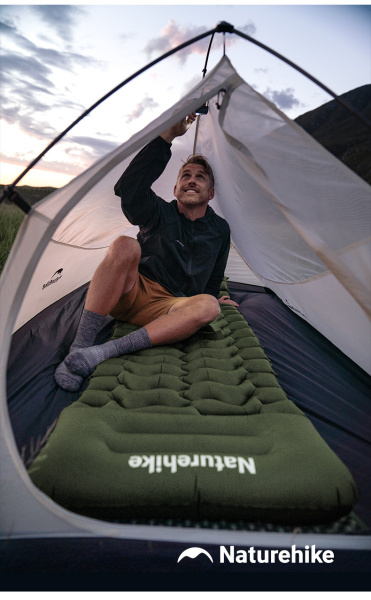 Коврик надувной Naturehike FC01 200х60х6,5 см, с подушкой, зеленый