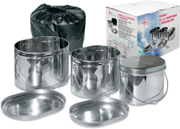 Набор низких котелков 3 шт.(3,3;4,5;6л) крышки с ручками, нержавеющая сталь